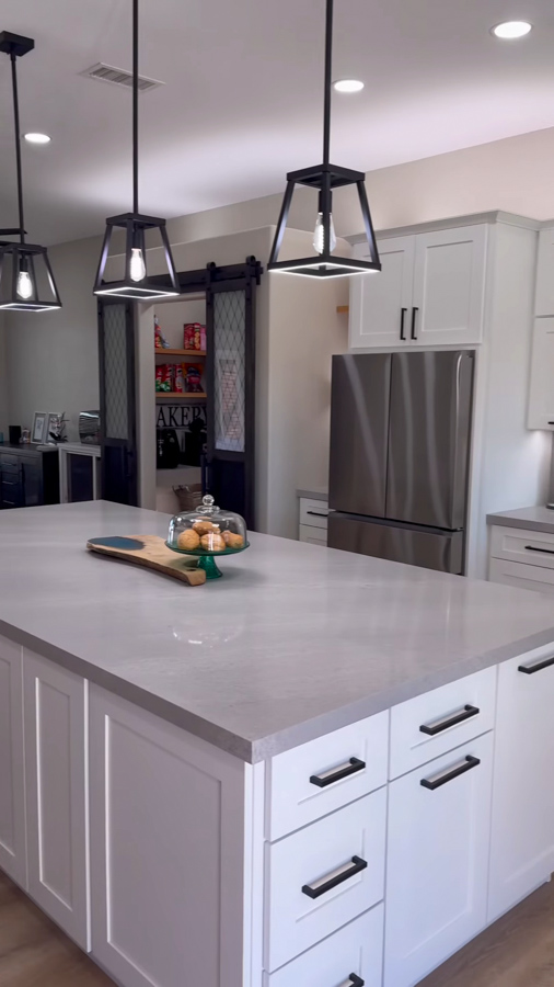 Quartz countertop with custom fabrication in a kitchen remodel